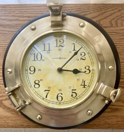 Vintage Howard Miller Nautical Brass Porthole or Port-of-Call II Wall Clock