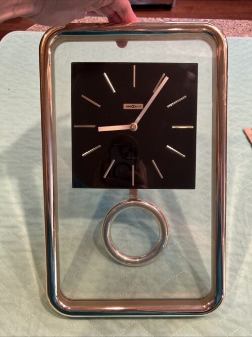 Vintage Howard Miller QUARTZ Wall Clock Clear With Gold Trim WORKS