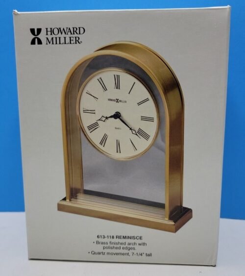 Vintage Howard Miller Reminisce Table Clock Brass #613-118 Quartz - New.