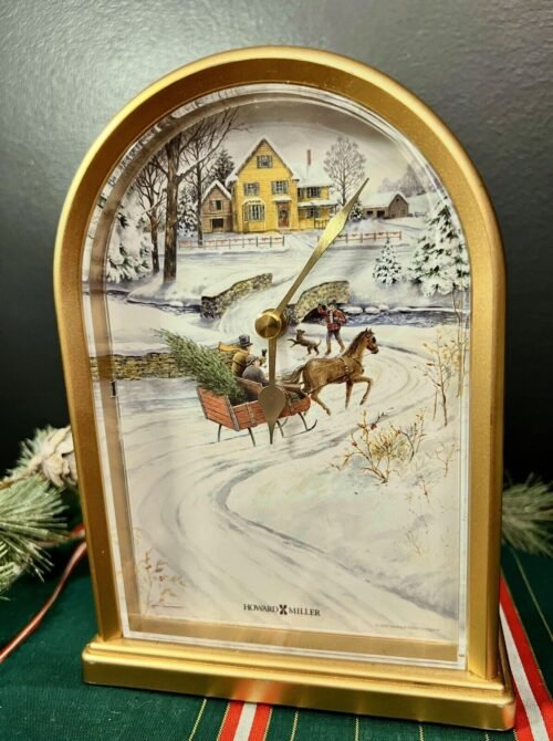 Vintage Howard Miller Table Clock Musical 645-460 Winter Sleigh Horses. Works!