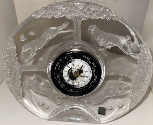 VINTAGE HOYA HEAVY GLASS CHEETAH CRYSTAL AIRCRAFT PILOT DESK WORLD CLOCK