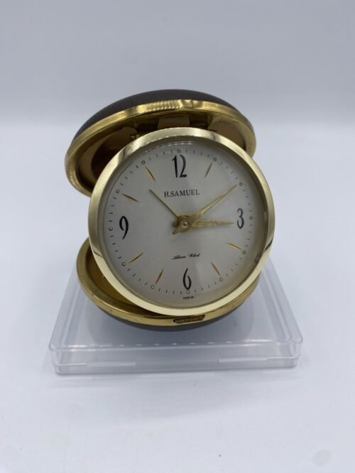 Vintage H.Samuel Clam Shell Wind up Travel Alarm Watch Clock