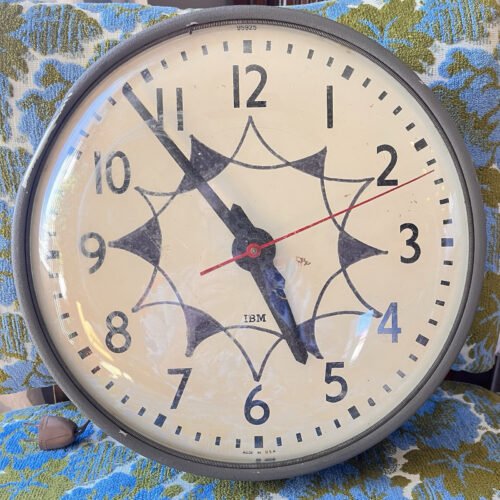 Vintage IBM Wall Clock RARE 14" MCM Sunburst Design Glass Face Metal #95925 USA