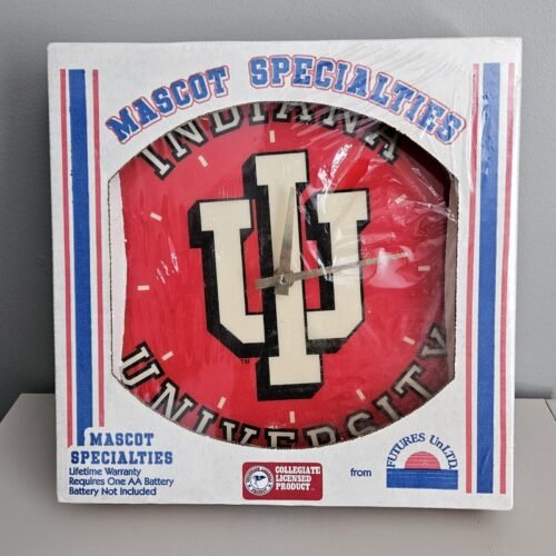 Vintage Indiana University Wall Clock Hoosiers New In Box Mascot Specialties USA
