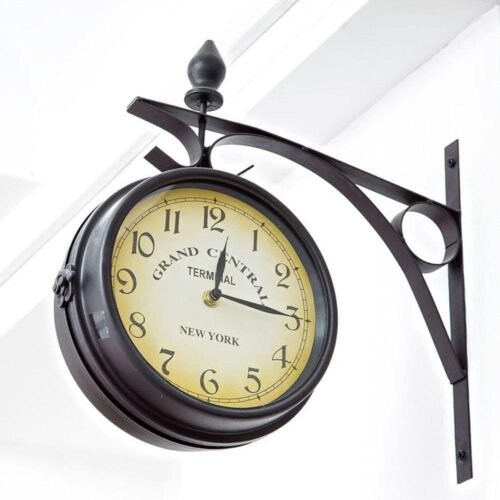 Vintage Industrial Double Sided Wall Clock: Outdoor Decorative Antique Wall Art