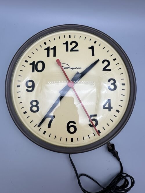 Vintage Ingraham 14.25" Convex Glass Industrial School Wall Clock 1940’s Tested