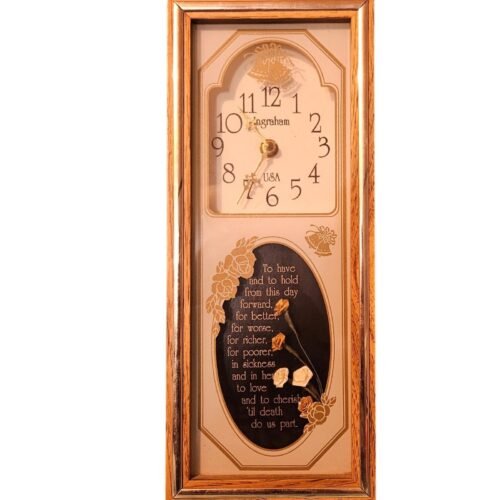 Vintage Ingraham Wedding Vows Wall Clock Gold Tone Anniversary Decor