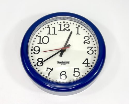 VINTAGE INTERDESIGN QUARTZ WALL CLOCK 1984 BLUE - Cleaned Tested Works FAST SHIP
