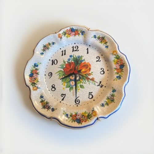 Vintage Italian Floral Wall Clock Plate crackle look *Tested