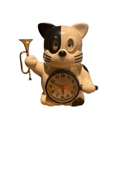 VINTAGE JAPAN RHYTHM BUGLE TALKING CAT ALARM CLOCK Alarm Works But Not running