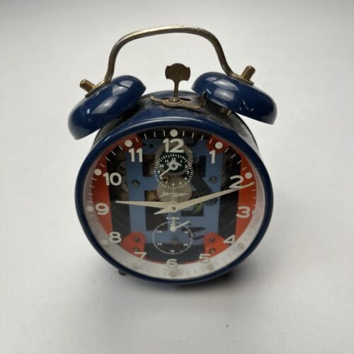 Vintage Jerger Twin Bell Alarm Clock Transparent Dial Exposed Movement