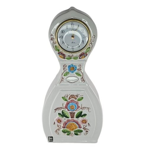 Vintage JIE Gantofta Sweden Floral Ceramic Table Clock Mora Quartz Movement Work