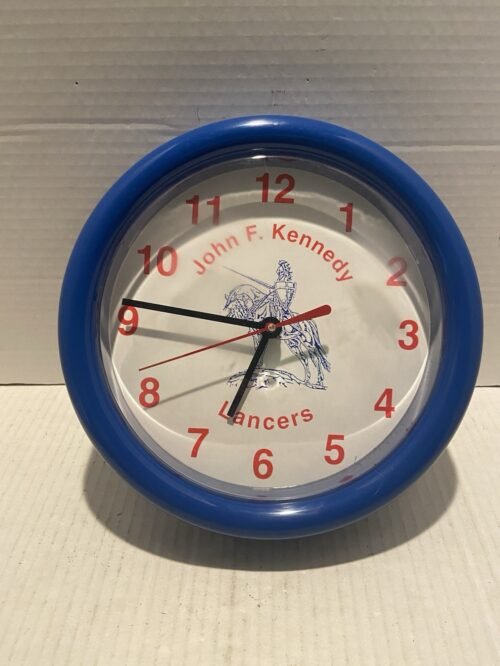 Vintage John F Kennedy Lancers Wall Clock Blue Frame 8.5” Chaney Instrument Co