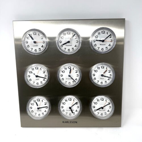 Vintage KarIsson 9 Time Zone Analog Bubble Wall Clock Tested Works