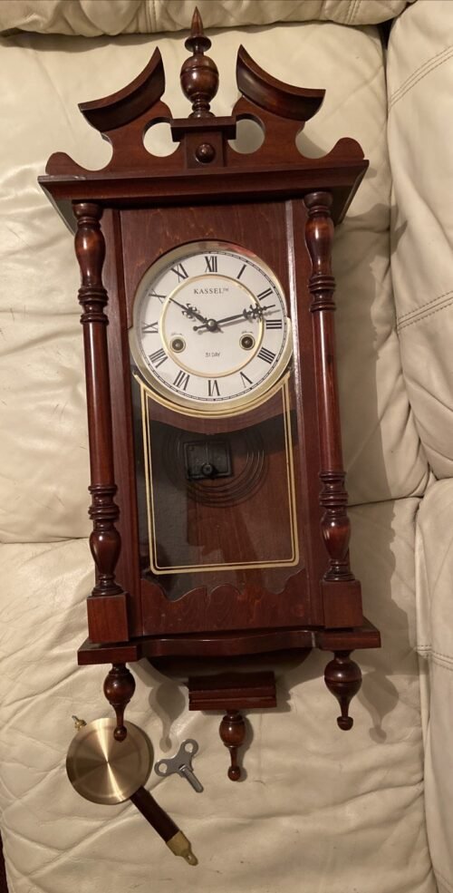 Vintage Kassel 31 Day Wall Chime Clock with Pendulum with Key Tested Works Great