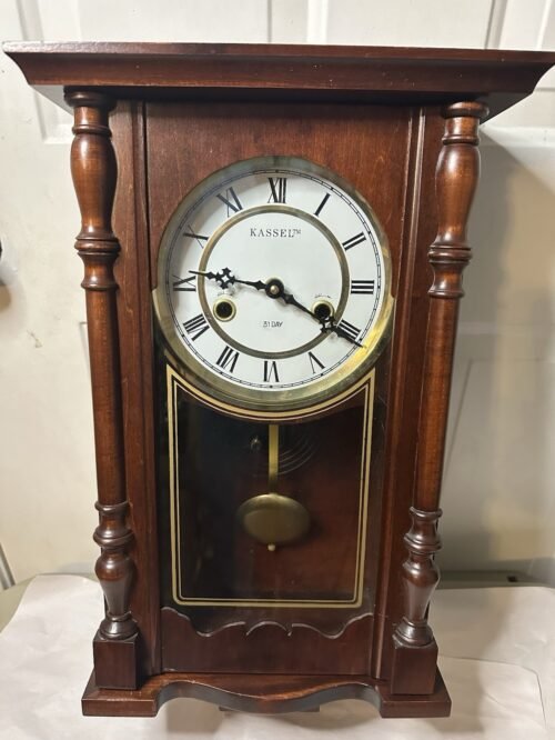 Vintage Kassel 31 Day Wall Clock Mechanical Key Wind Chime Pendulum Wood walnut