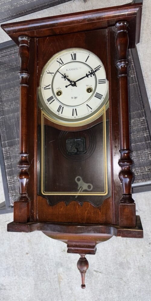 Vintage Kassel 31 Day Wall Clock Mechanical Key Wind Chime Pendulum Wood walnut