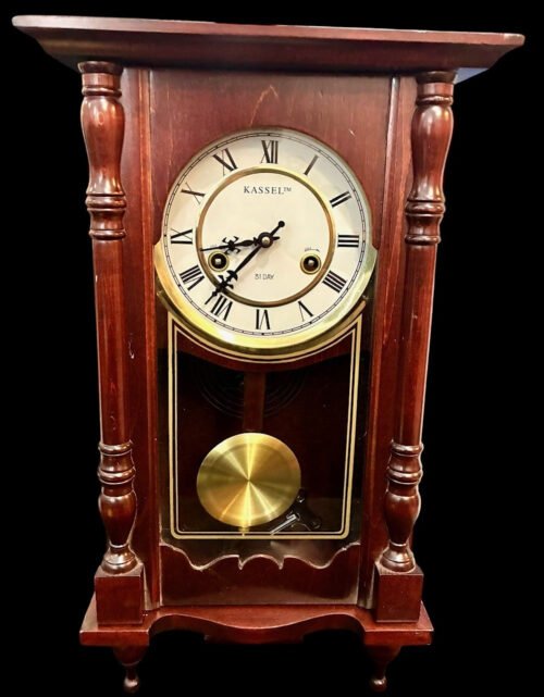 Vintage Kassel 31 day wind-up wall clock pendulum key chiming hour Video