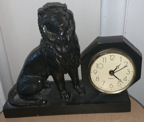 Vintage Kienzle Mantel Clock Lion Bronze 9 1/2 x 3 x 8 Germany Beautiful