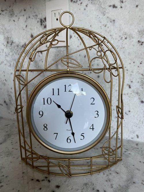Vintage Kirch Gold-tone Metal Birdcage Wall Desk Mantle Quartz Clock 8 X 10 EUC