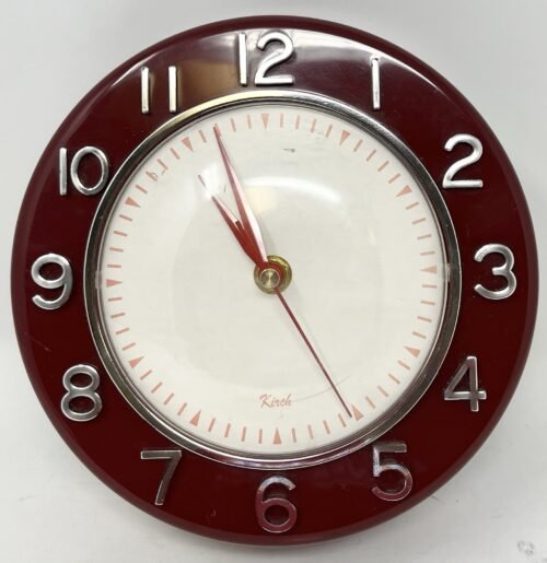 Vintage Kirch MCM 1012 Red W/Chrome Colored Numbers Wall Clock Battery Operated