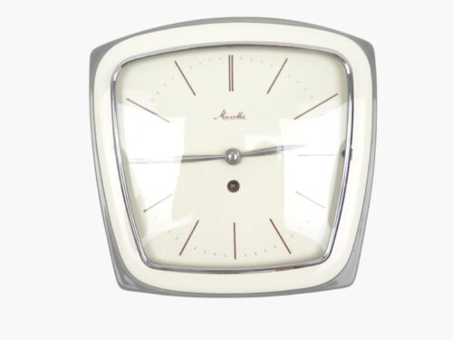 Vintage Kitchen MAUTHE Grey White Retro Wall Clock German Ceramic 8 Day