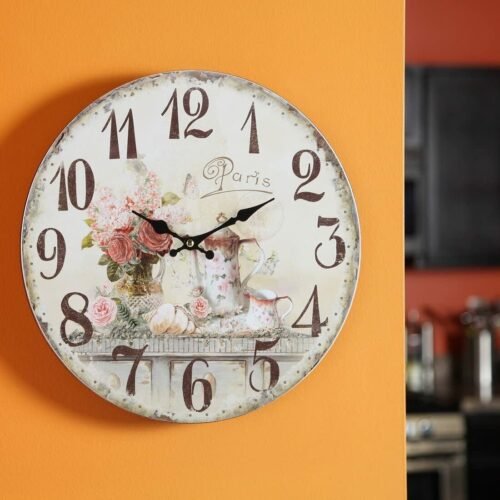 Vintage Kitchen Wall Clock Pink Flowers Inspired Shabby Chic French Style