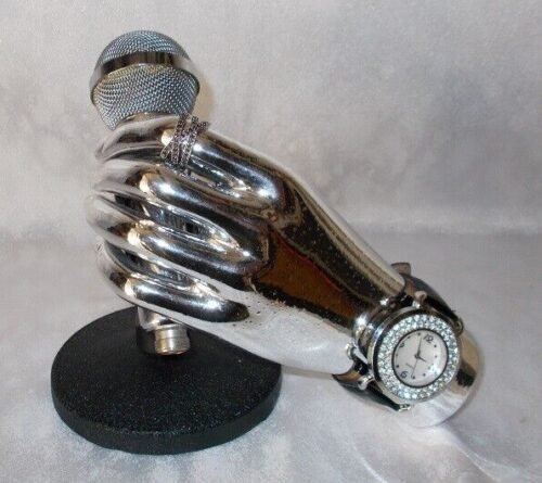 Vintage Ladies Hand Microphone Desk Clock Wrist Watch Handcrafted In US Art Deco