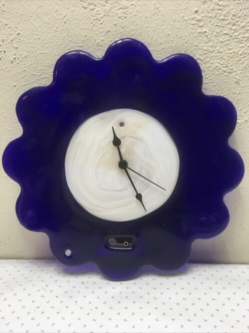 VINTAGE LA MURRINA ITALIAN MURAANO GLASS DK BLUE CLOCK #56