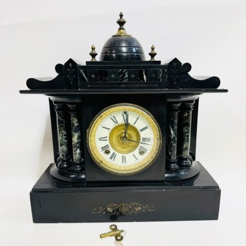 Vintage LARGE ! Ansonia Black Slate Mantle Clock