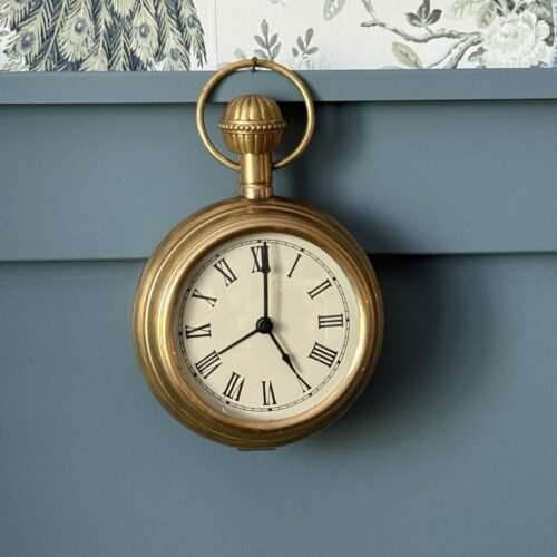Vintage Large Brass Pocket Watch Style Wall Clock 8.5" Nautical Victorian