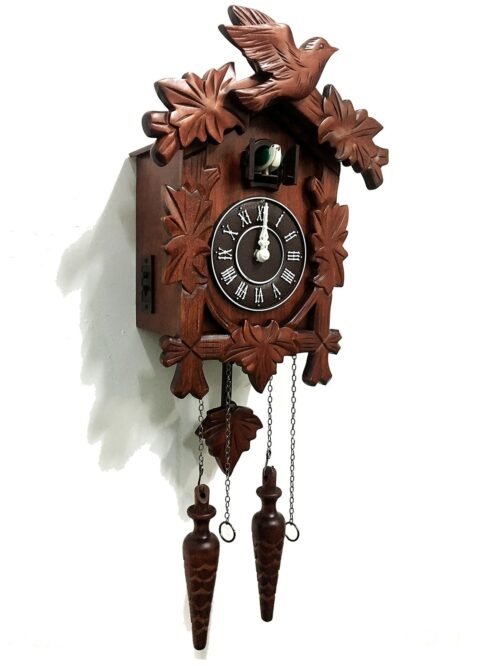 Vintage Large Wooden Cuckoo Wall Clock 13x9.5 Inch Handcrafted Brown