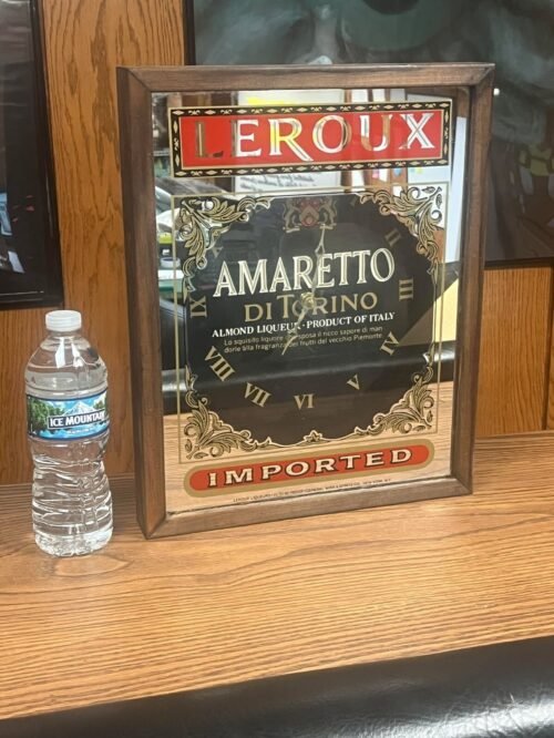 VINTAGE LEROUX AMARETTO DITORINO MIRROR WALL CLOCK DISPLAY SIGN WINE & SPIRITS