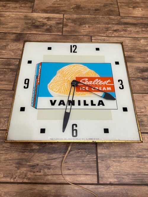 Vintage Lighted PAM Advertising Clock Vanilla SEALTEST ICE CREAM - Working!! VGC