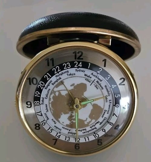 Vintage Linden (Japan)12-24 Hour World Alarm Travel Clock Glow In Dark Hands EUC