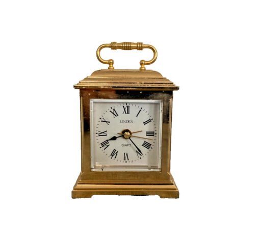 Vintage Linden Small Quartz Alarm Clock Desk Mantle, Roman Numerals - Tested