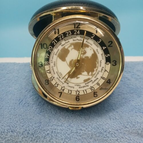 Vintage Linden Travel Alarm Clock Japan World Map Time Zones Wind Up , Works