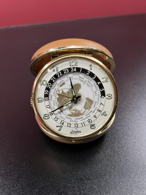 Vintage Linden Travel Alarm Clock Japan World Map Time Zones Wind Up , Works