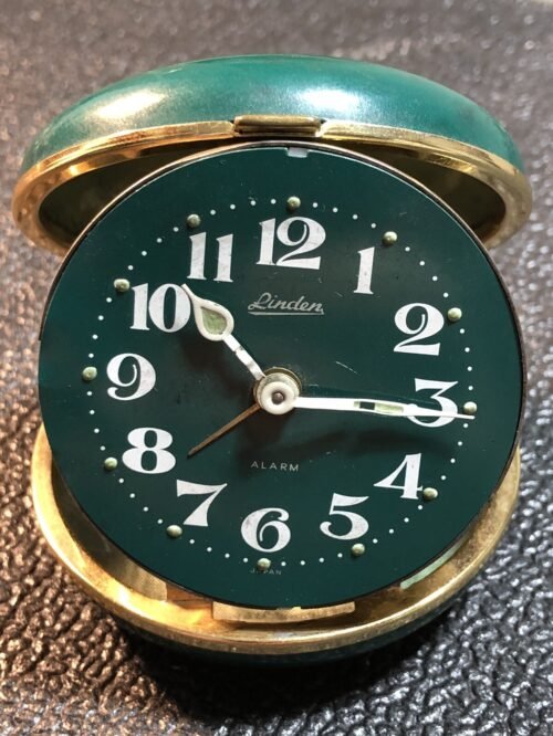 Vintage Linden Wind Up Travel Alarm Desk Clock Green Case Metal Working