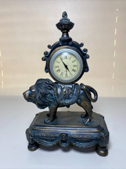 Vintage Lion Mantel Or Desk Clock 12.5" x 8" Quartz Clock