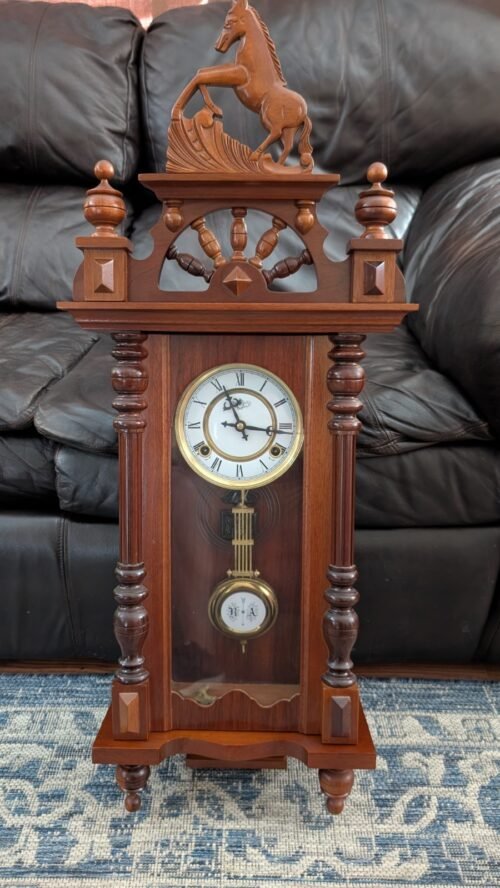 Vintage Lippinzaner Solid Wood Horse Clock with R&A pendulum