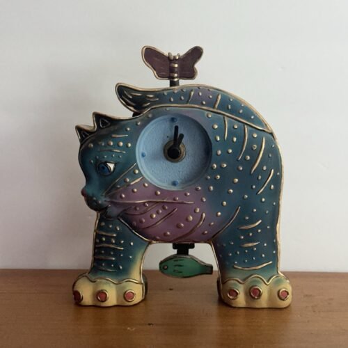 Vintage Lucky Pendulum Clock Cat Fish Butterfly Blue And Purple Tested Working