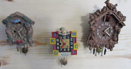 Vintage Lux Clock August C. Keebler Miniature Cuckoo Kiddy Clocks 3 Lot