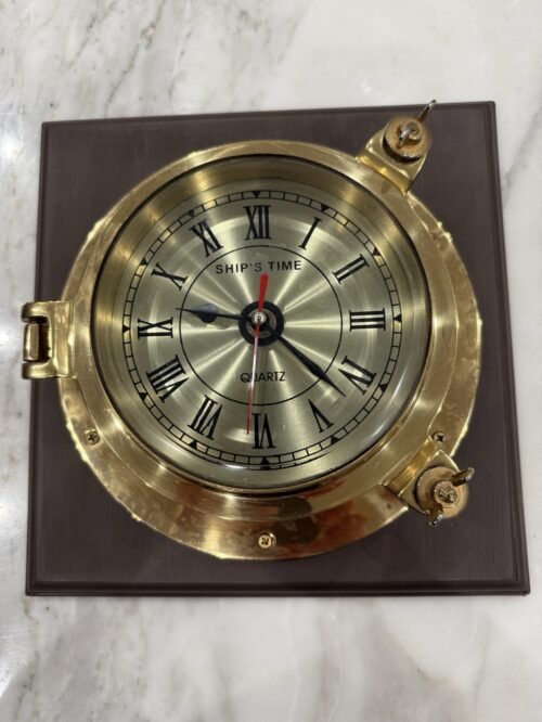 Vintage Maritime Nautical Brass Ships Porthole Quartz 'Ship's Time' Clock Navy