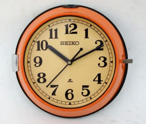 Vintage Maritime Seiko Wall Clock Slave Nautical Industrial Ship Clock Orange