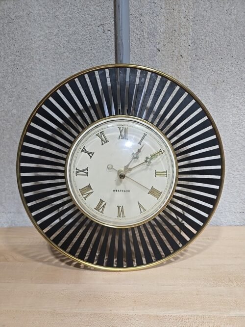 Vintage MCM 1960s Westclox Orbit Wall Clock 12” Cartwheel Brass Made USA Tested