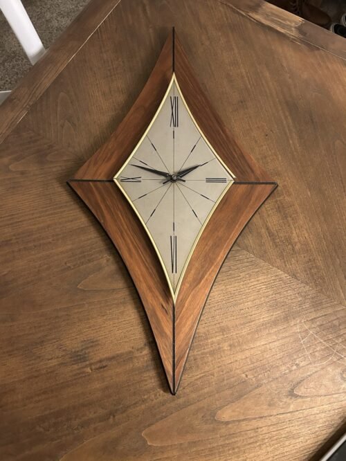 Vintage MCM 70s Style Retro Diamond Shape Wall Clock 27”x15” SO FAB!