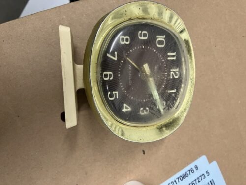 Vintage MCM Baby Ben Wind Up Alarm Clock by Westclox Beige and Gold Tone