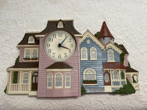 Vintage MCM Burwood Wall Plaque W/Clock Houses Cottage Core Clock Does Not Work