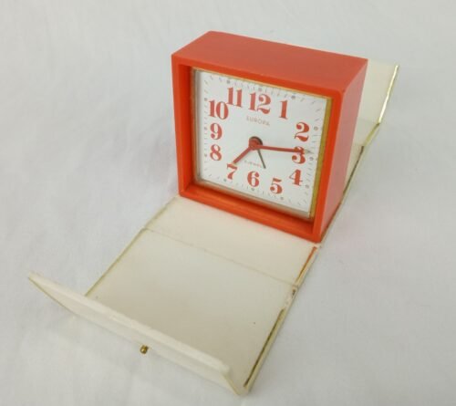 Vintage MCM Germany EUROPA 2 JEWELS folding Travel Alarm Clock modern case